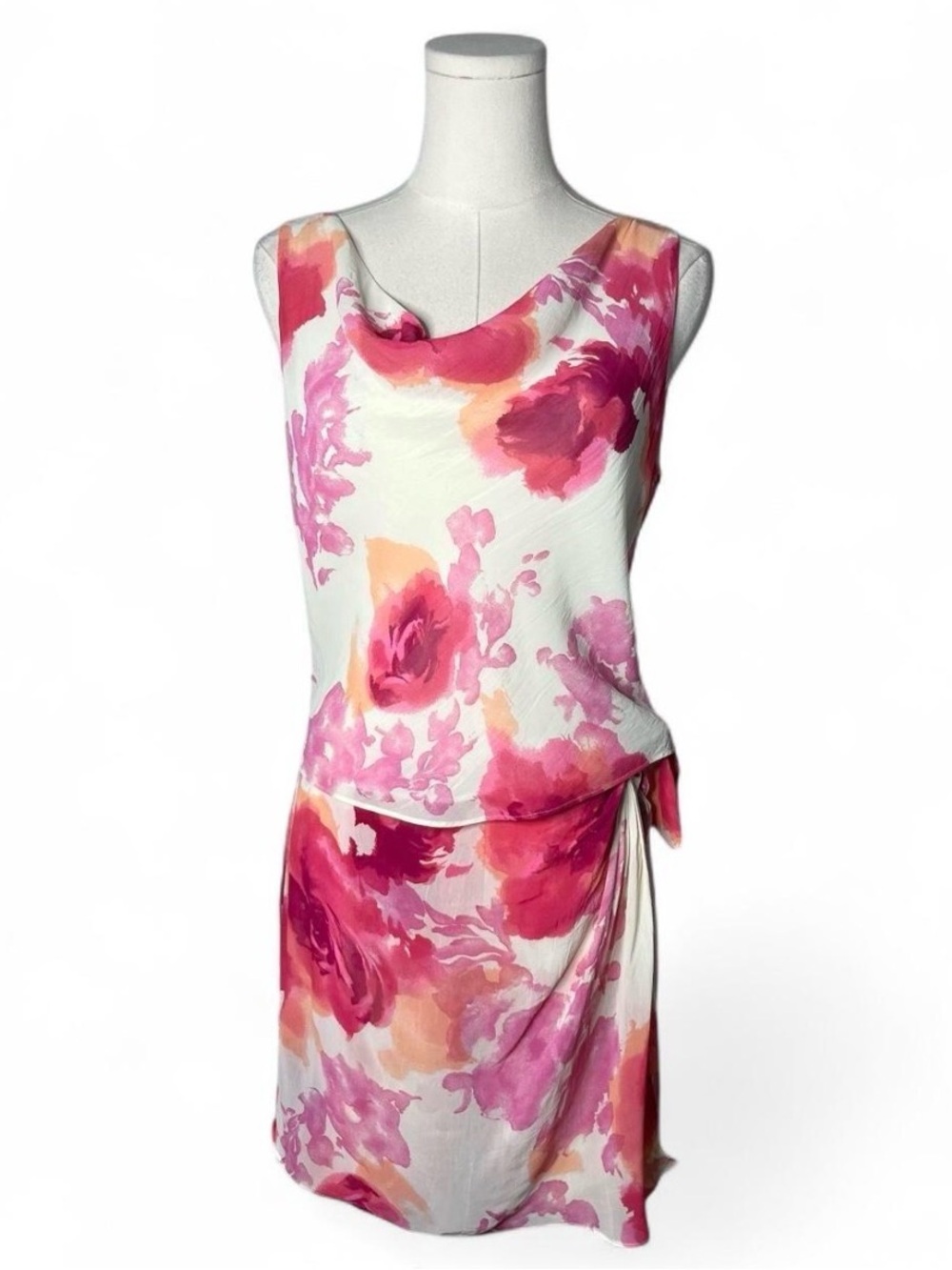 Vintage Cache Pink Watercolor Floral Cowl Neck Wrap Skort 2pc Set Fairycore
